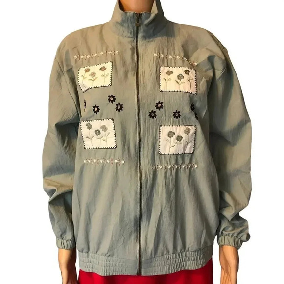Vintage Logix women Full zip jacket Floral embroidered Patch Size S - Picture 1 of 6